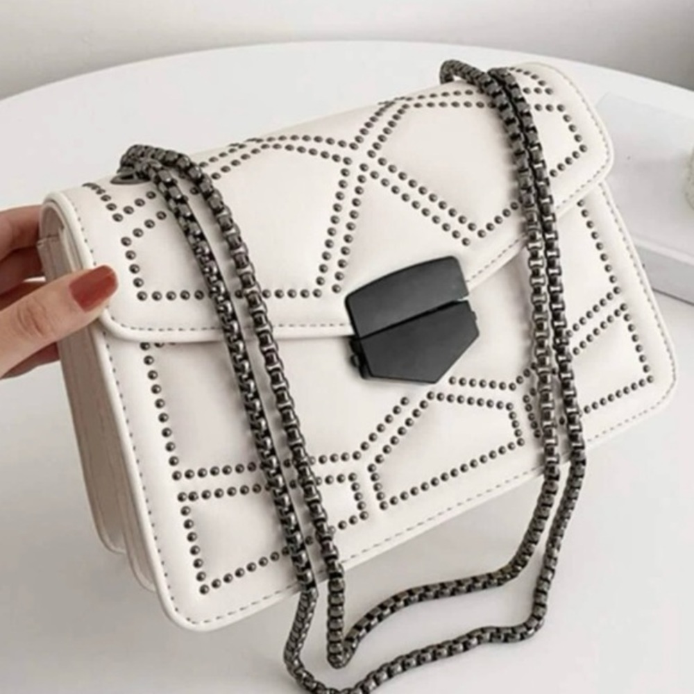 🌸Creme Vegan Leather Studded Shoulder Bag